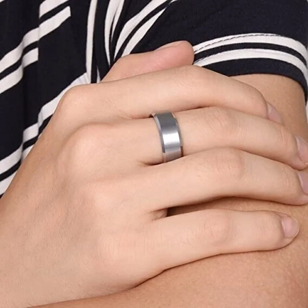 THREE KEYS JEWELRY Silver Tungsten Ring 8mm Mens Wedding